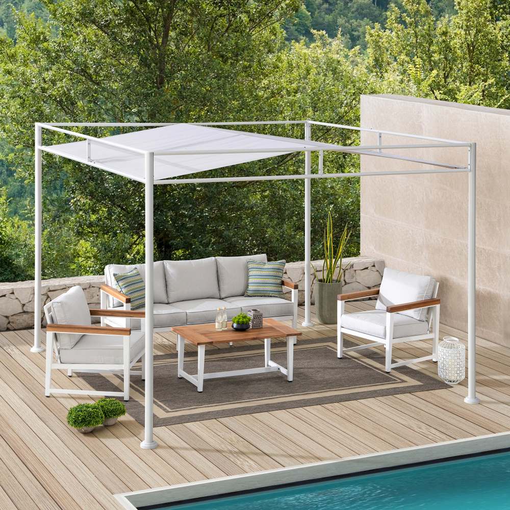 Darkeford Sling Canopy Metal Pergola 10' x 10' - White