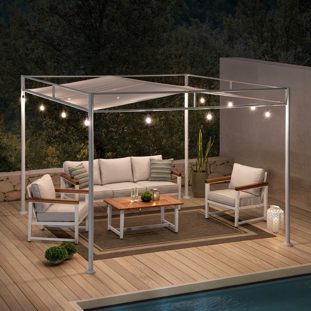 Darkeford Sling Canopy Metal Pergola 10' x 10' - White - Image 2