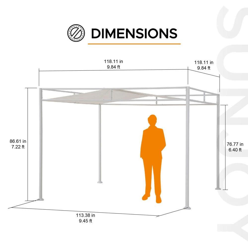 Darkeford Sling Canopy Metal Pergola 10' x 10' - White - Image 3