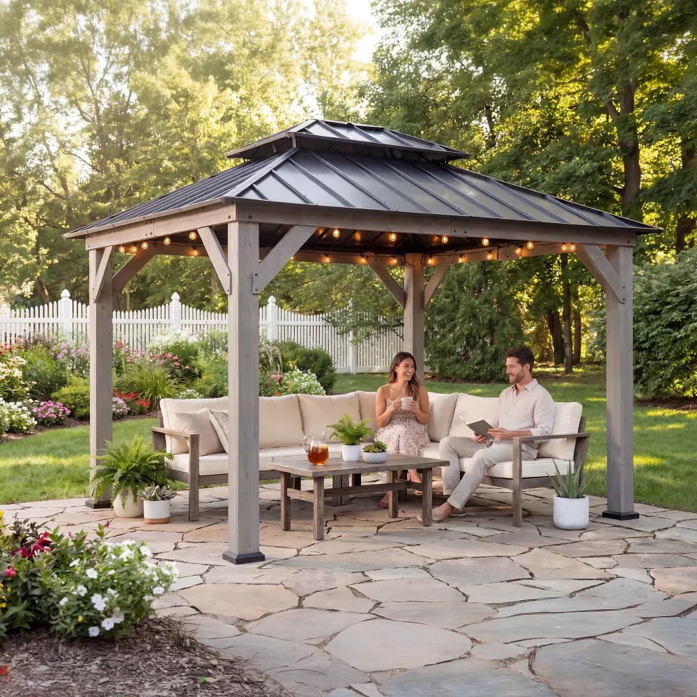 Double-Tier Cedar Gazebo 10' x 12' - Driftwood Cedar - Image 3