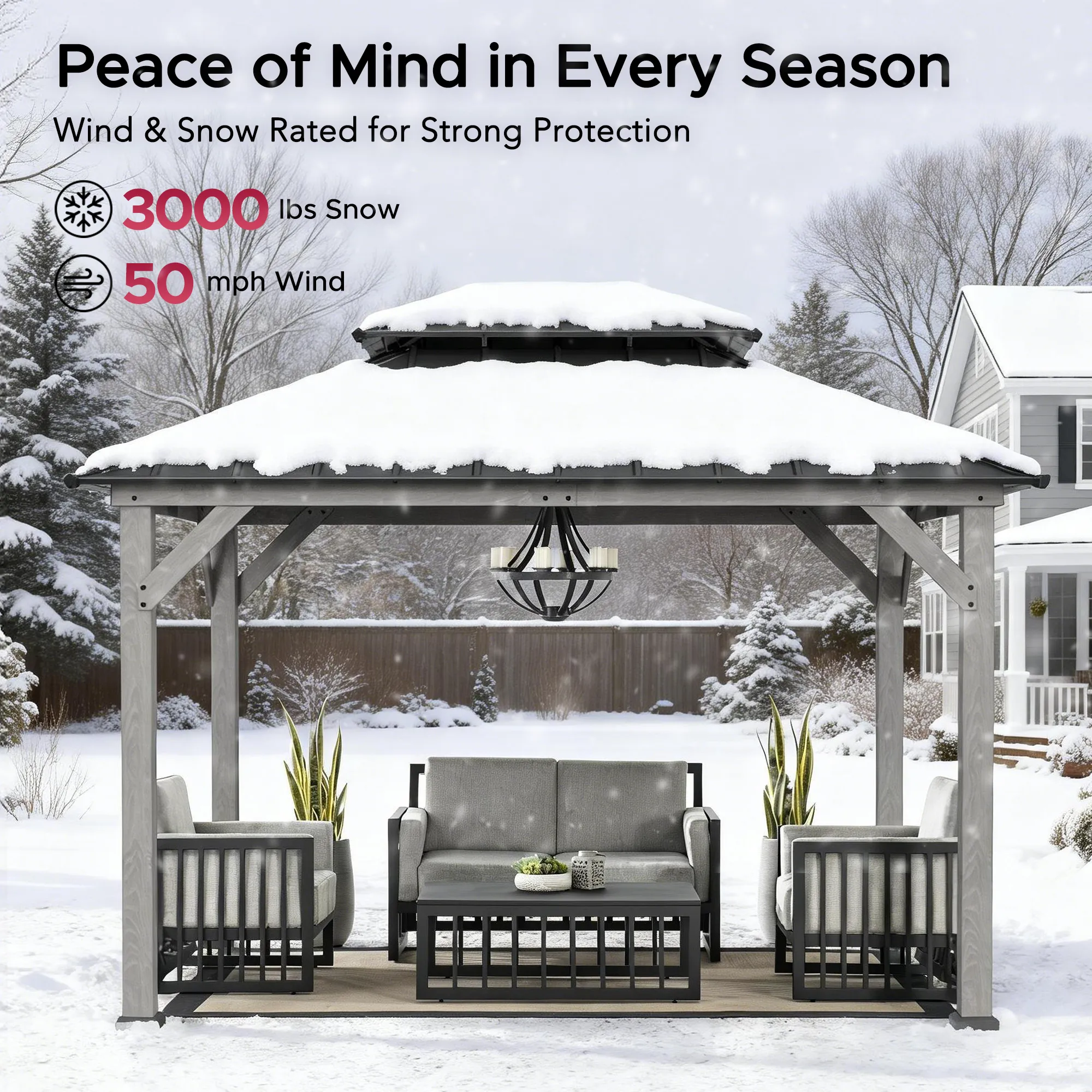 Double-Tier Cedar Gazebo 10' x 12' - Driftwood Cedar - Image 9