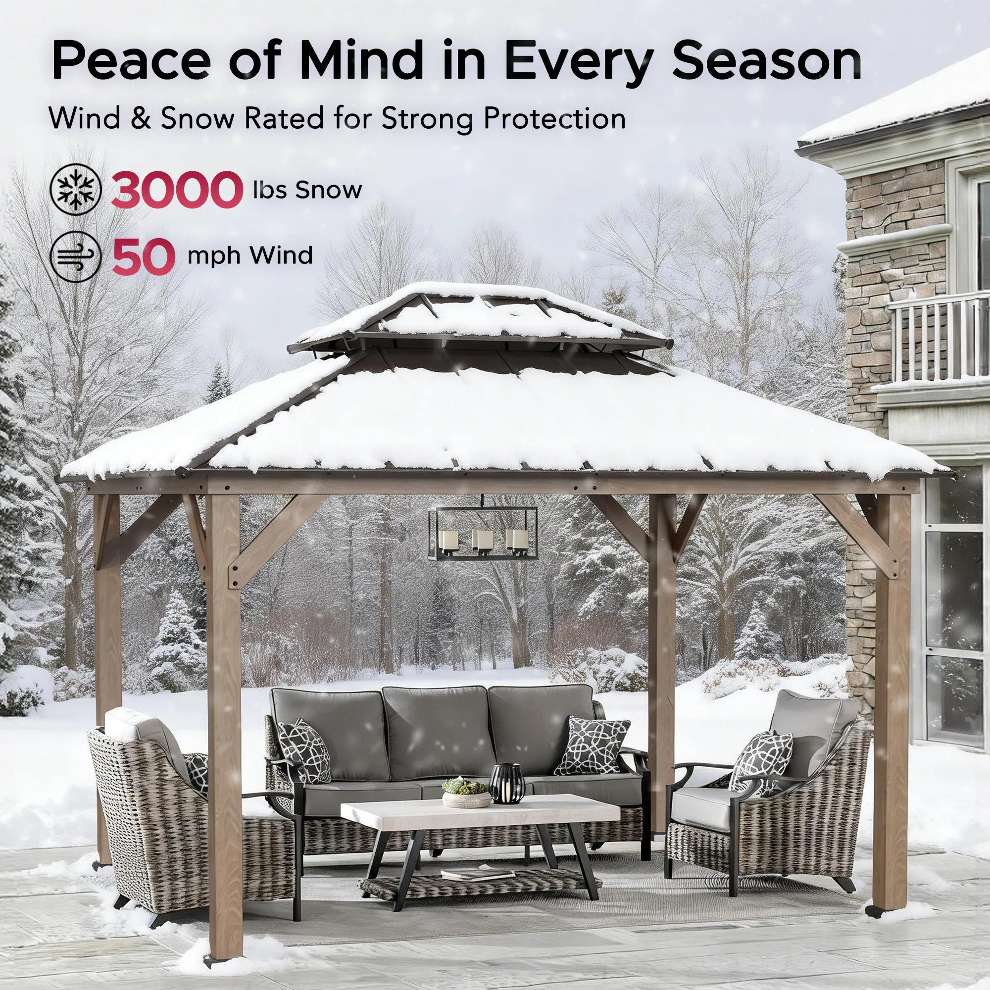 Double-Tier Cedar Gazebo 10' x 12' - Weathered Cedar - Image 11