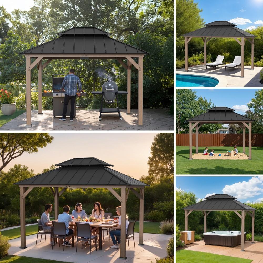 Double-Tier Cedar Gazebo 10' x 12' - Weathered Cedar - Image 12