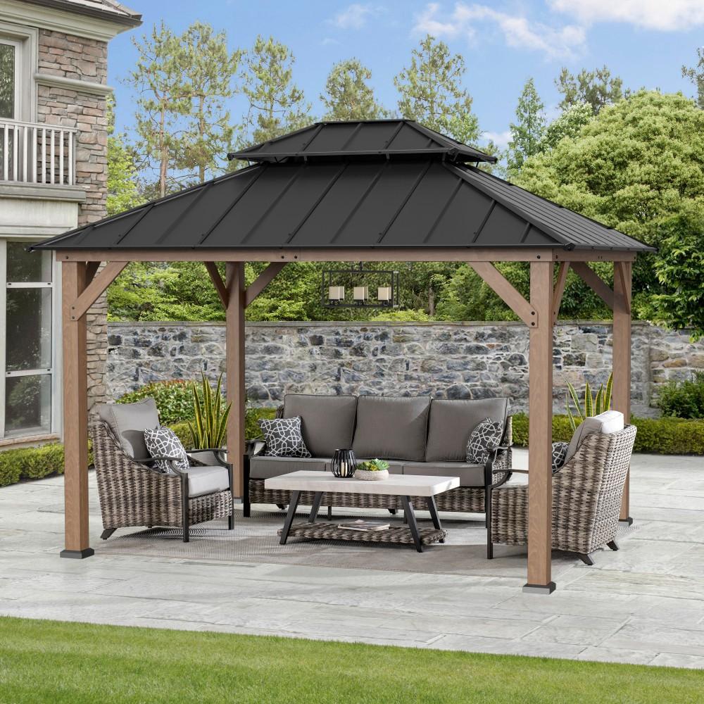 Double-Tier Cedar Gazebo 10' x 12' - Weathered Cedar - Image 13