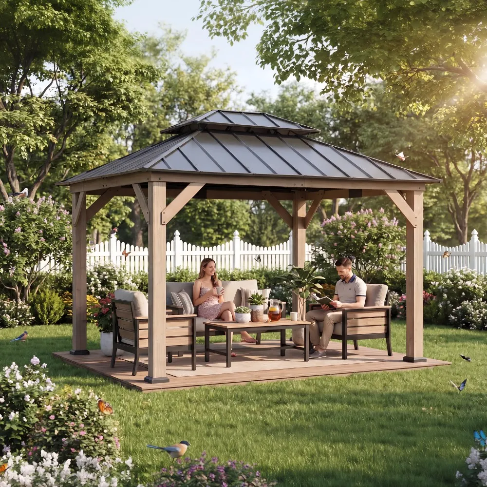 Double-Tier Cedar Gazebo 10' x 12' - Weathered Cedar - Image 3