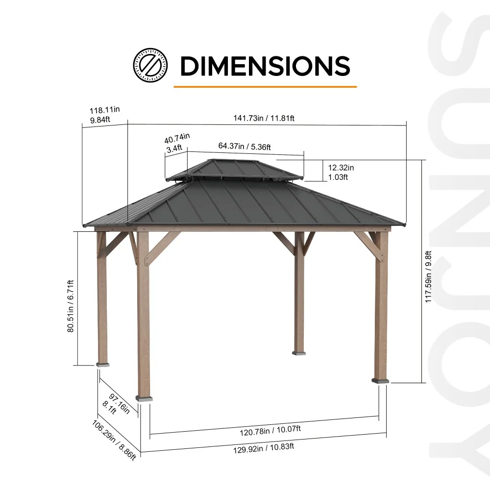 Double-Tier Cedar Gazebo 10' x 12' - Weathered Cedar - Image 4