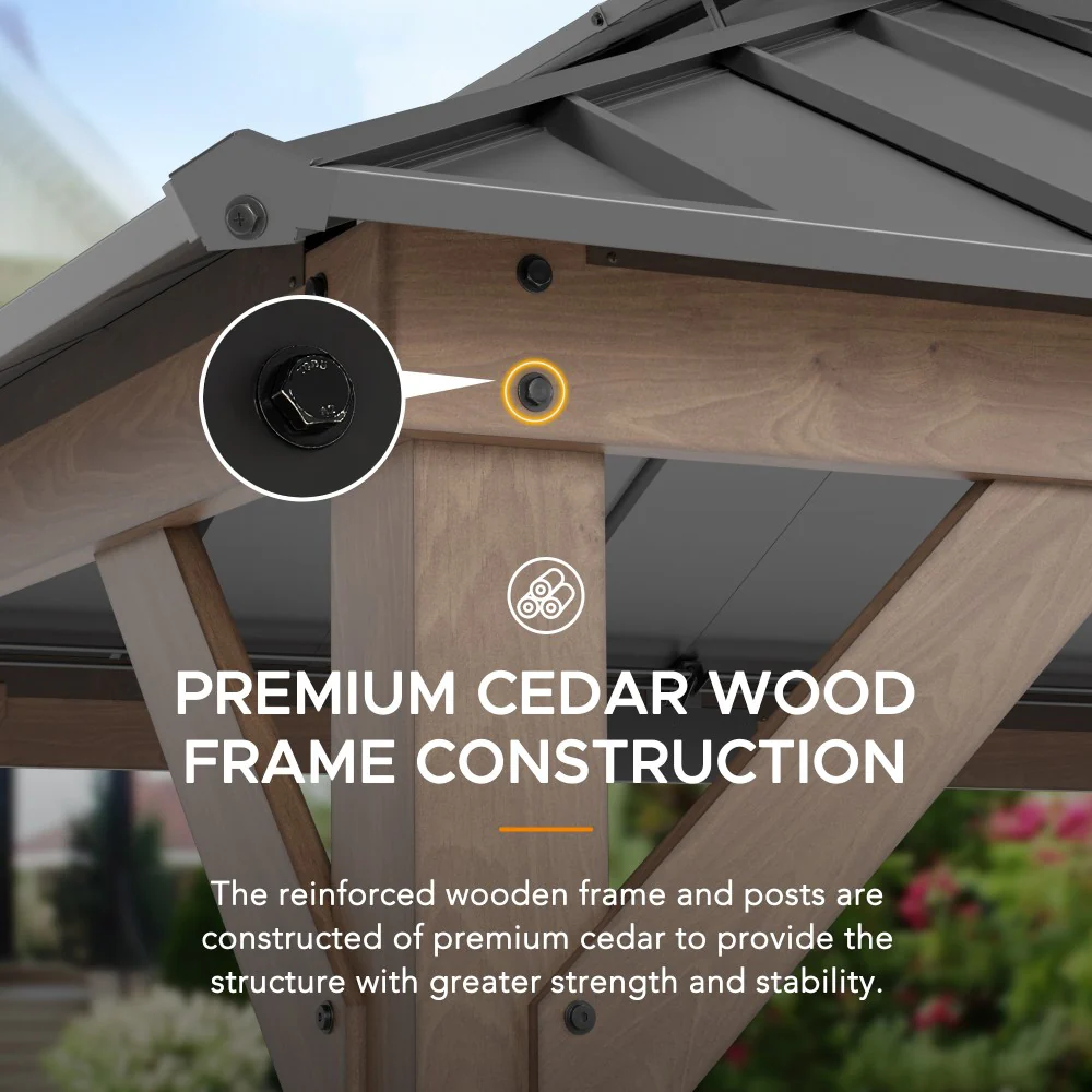 Double-Tier Cedar Gazebo 10' x 12' - Weathered Cedar - Image 6