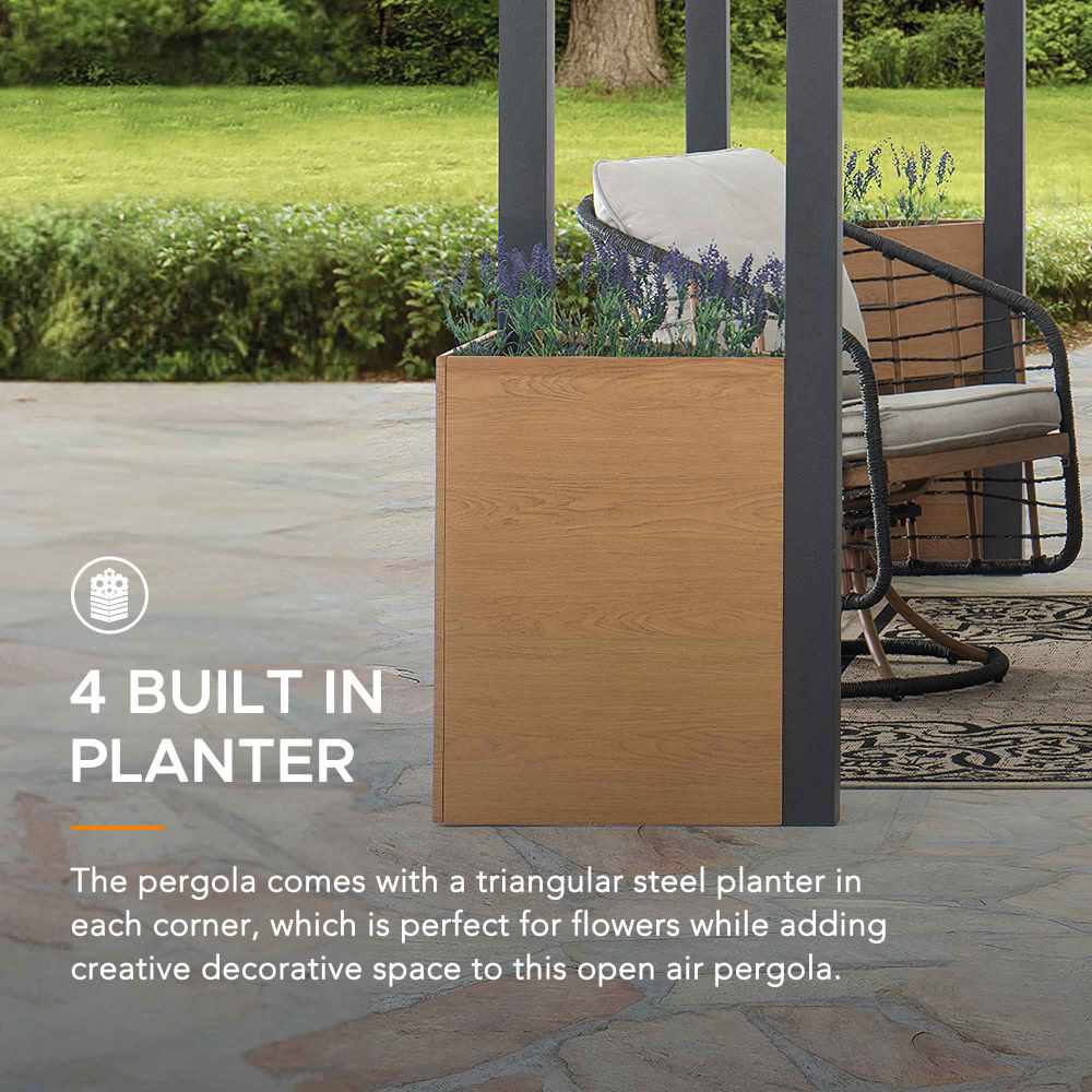 Modern Planter Pergola 10' x 12' - Matte Black - Image 4