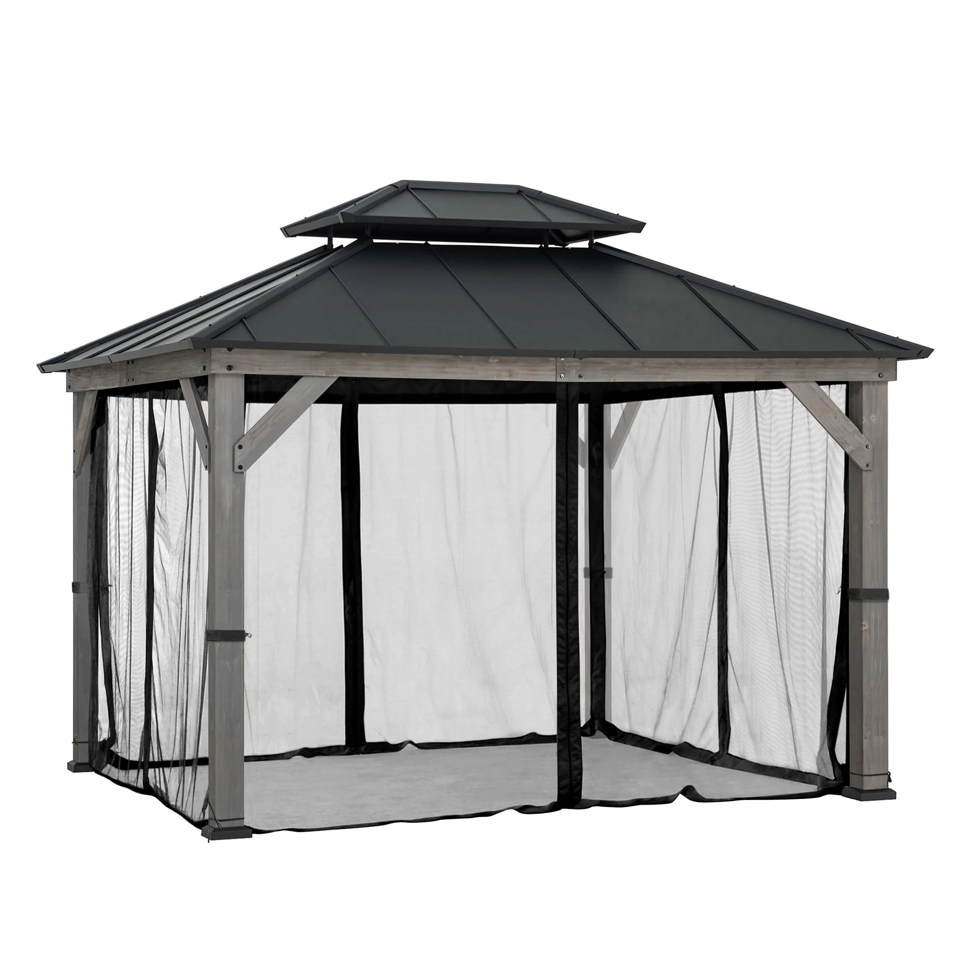 Gazebo Mosquito Netting for 10x12 Outdoor Wooden Gazebos - Black