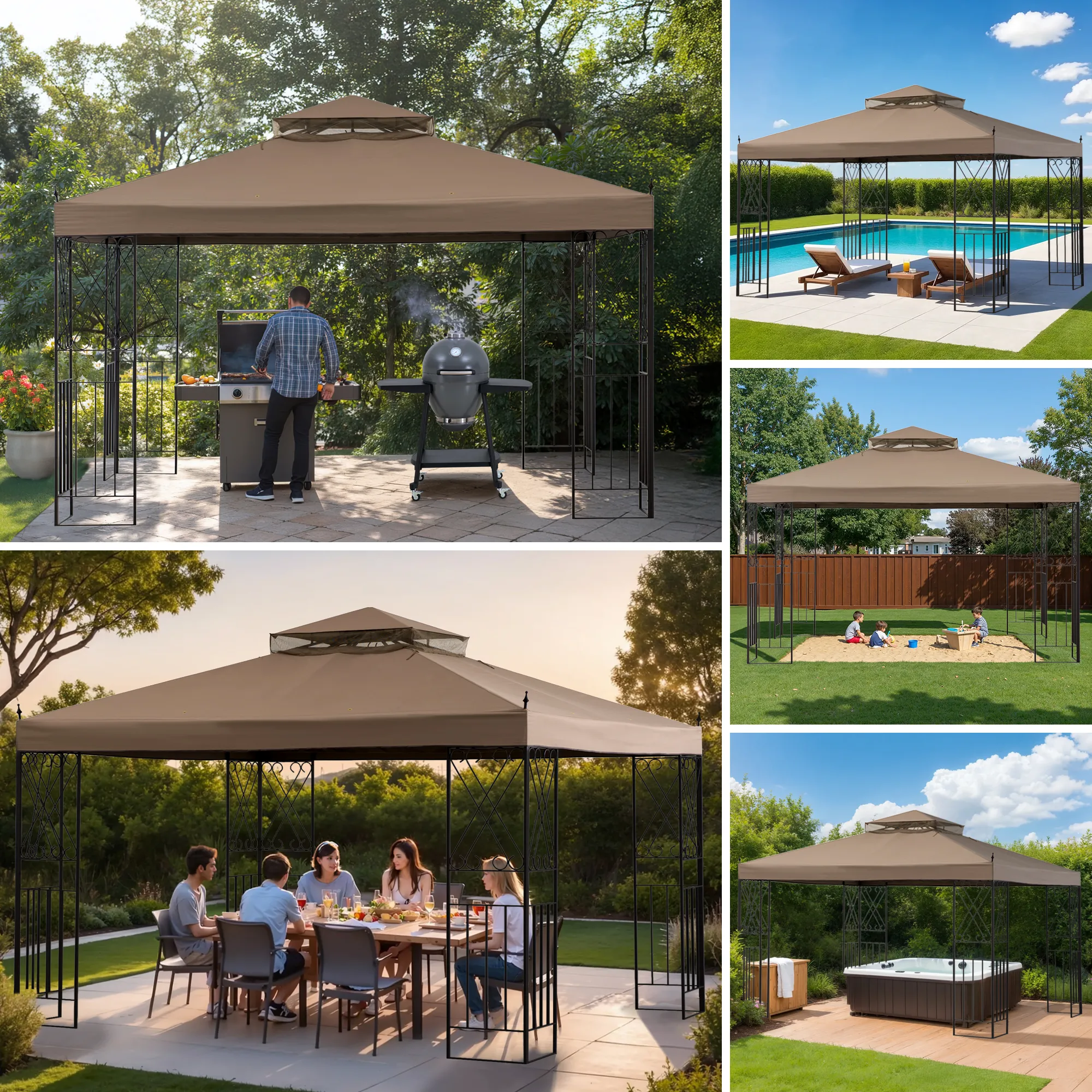 Solis Horizon Double-Tier Soft-Top Gazebo 10' x 12' - Desert Khaki - Image 10
