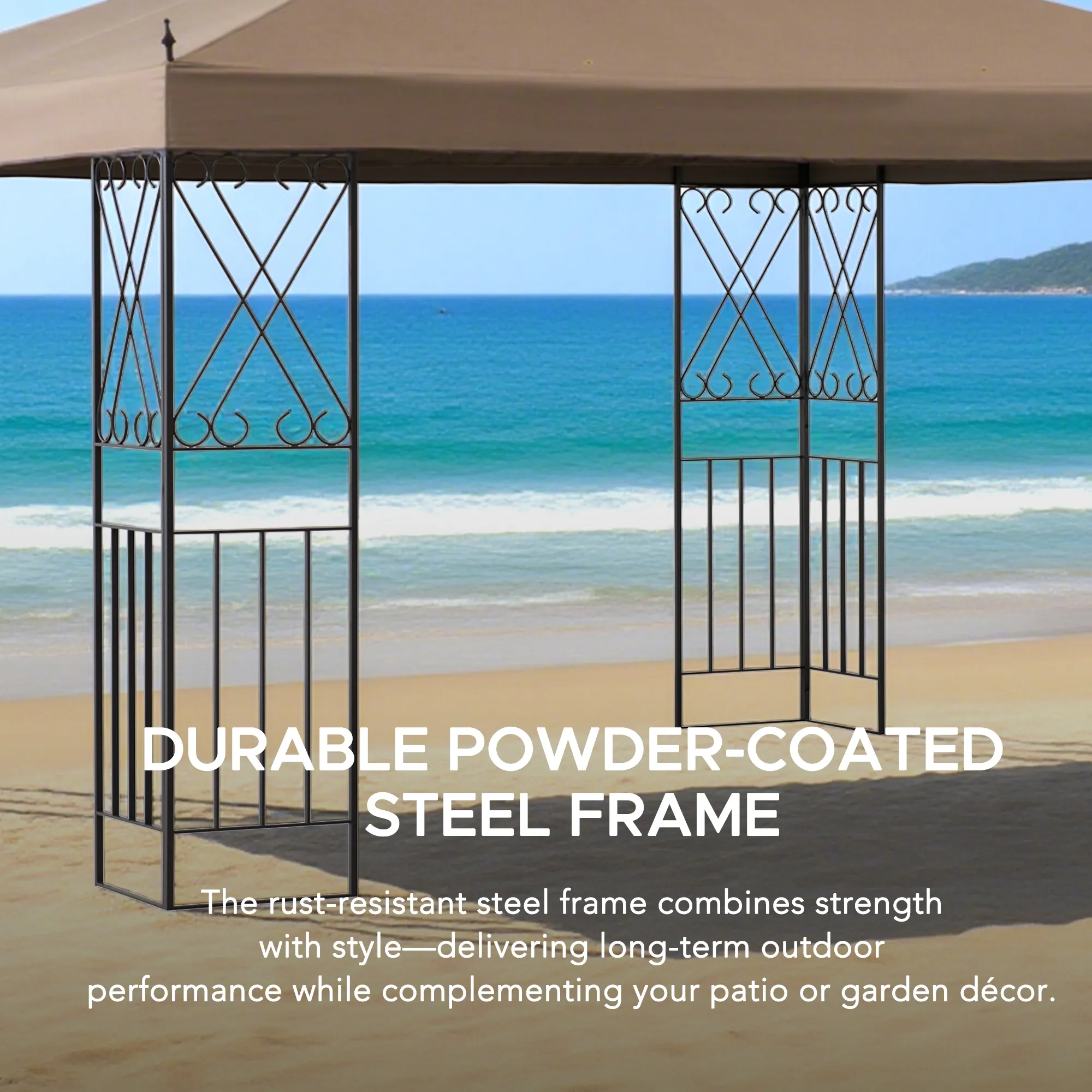 Solis Horizon Double-Tier Soft-Top Gazebo 10' x 12' - Desert Khaki - Image 6