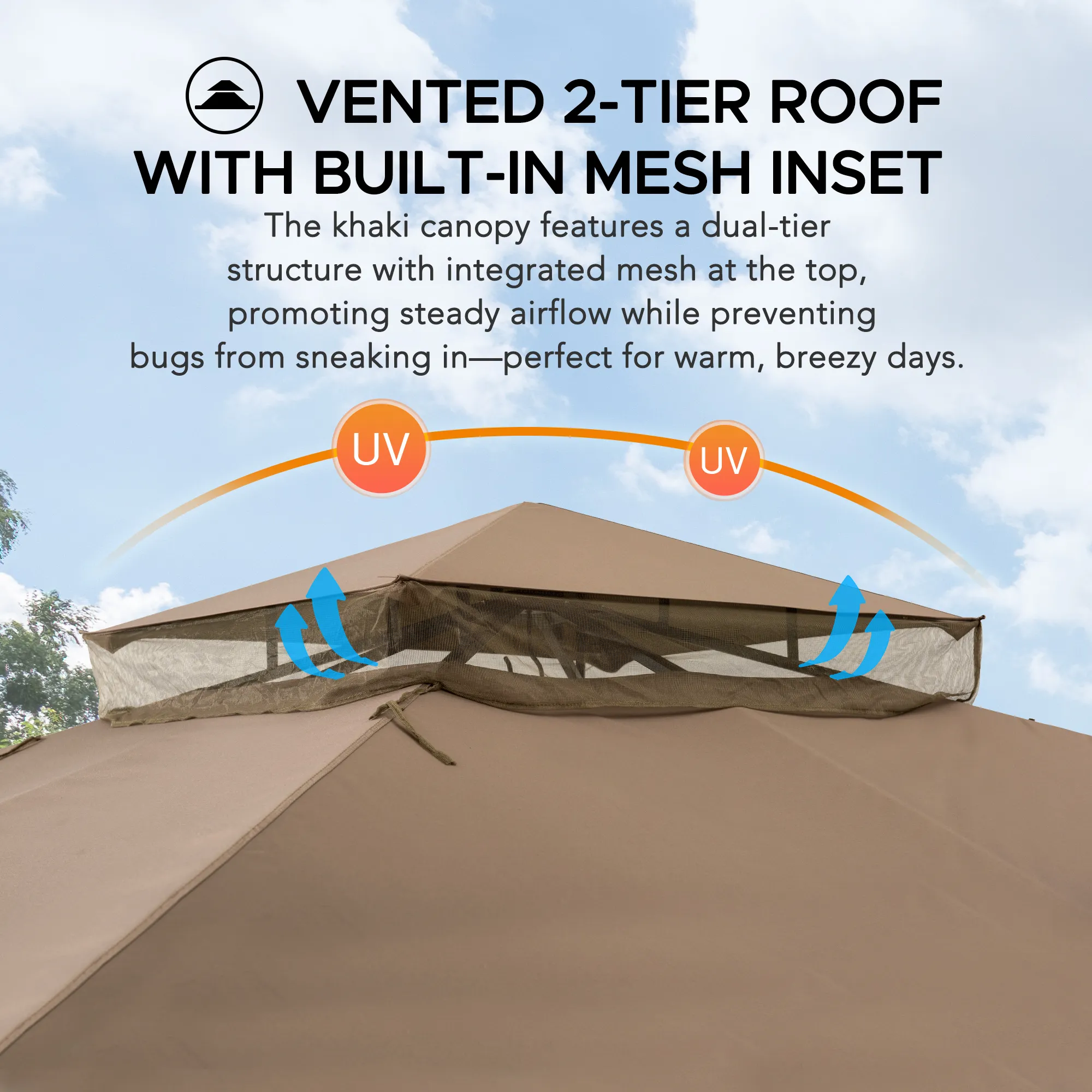 Solis Horizon Double-Tier Soft-Top Gazebo 10' x 12' - Desert Khaki - Image 7