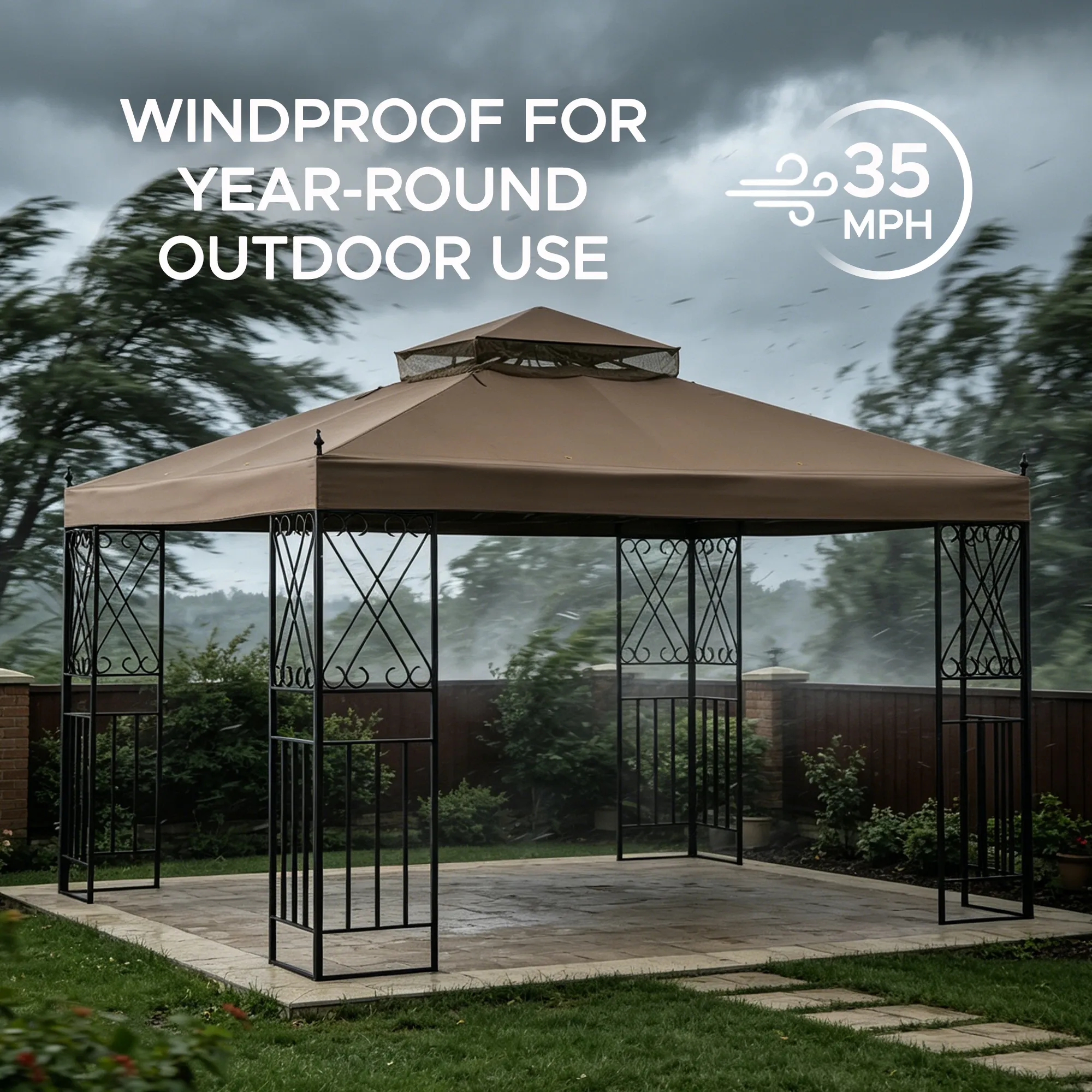 Solis Horizon Double-Tier Soft-Top Gazebo 10' x 12' - Desert Khaki - Image 8
