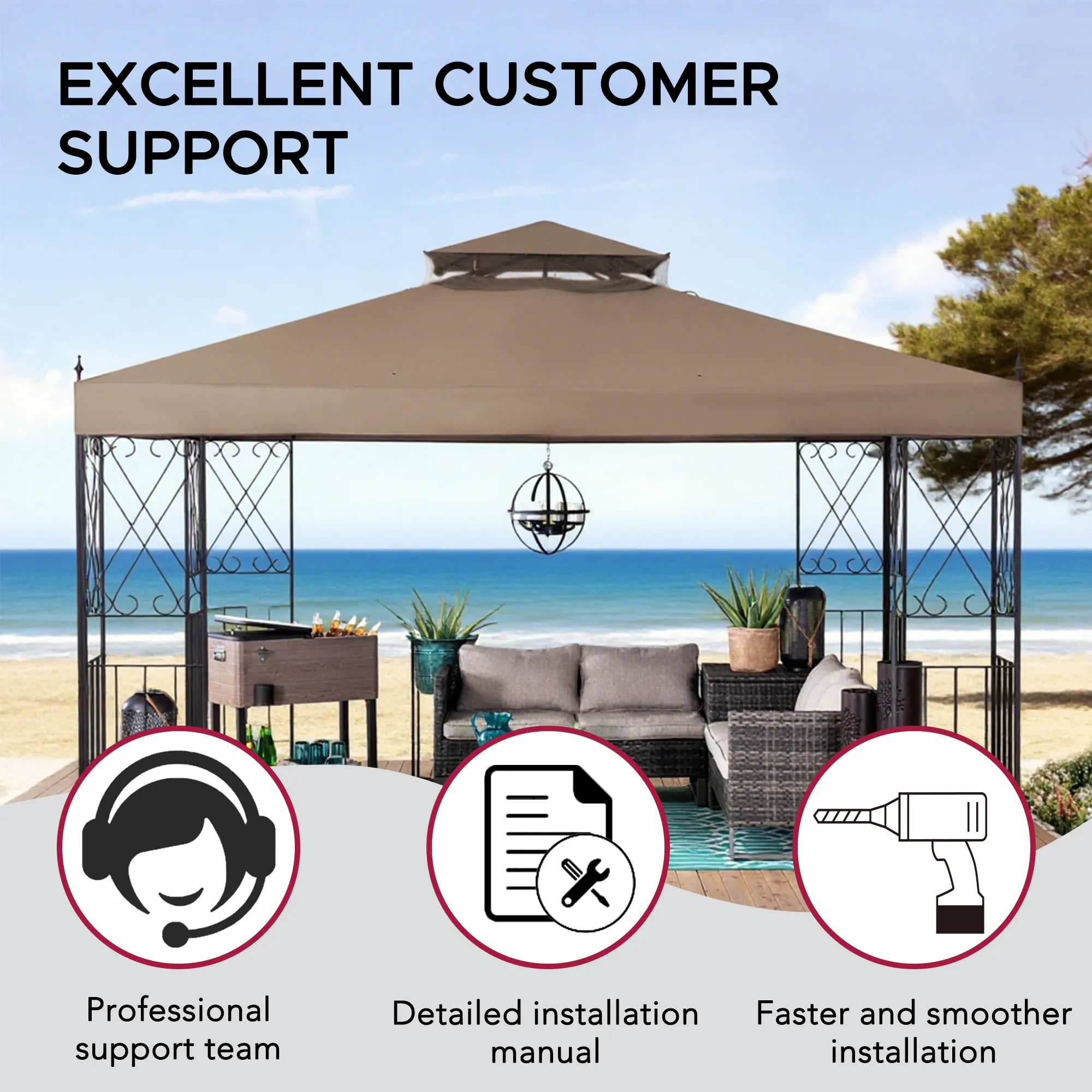 Solis Horizon Double-Tier Soft-Top Gazebo 10' x 12' - Desert Khaki - Image 9