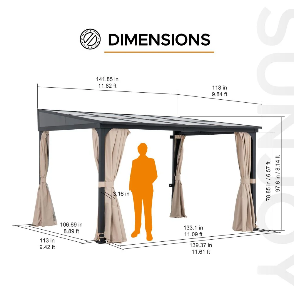 Vista PC-Roof Wall-Mounted Gazebo, 10x12 - Image 3