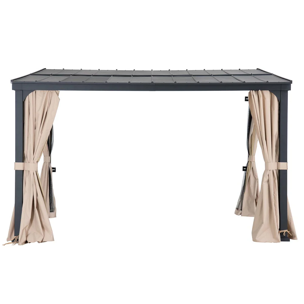 SUNJOY 10x12 Metal Roof Lean to Gazebo, Wall Mounted Gazebo with Curtains and Netting - Image 10