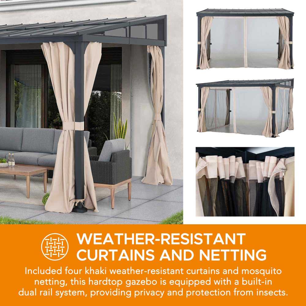SUNJOY 10x12 Metal Roof Lean to Gazebo, Wall Mounted Gazebo with Curtains and Netting - Image 5