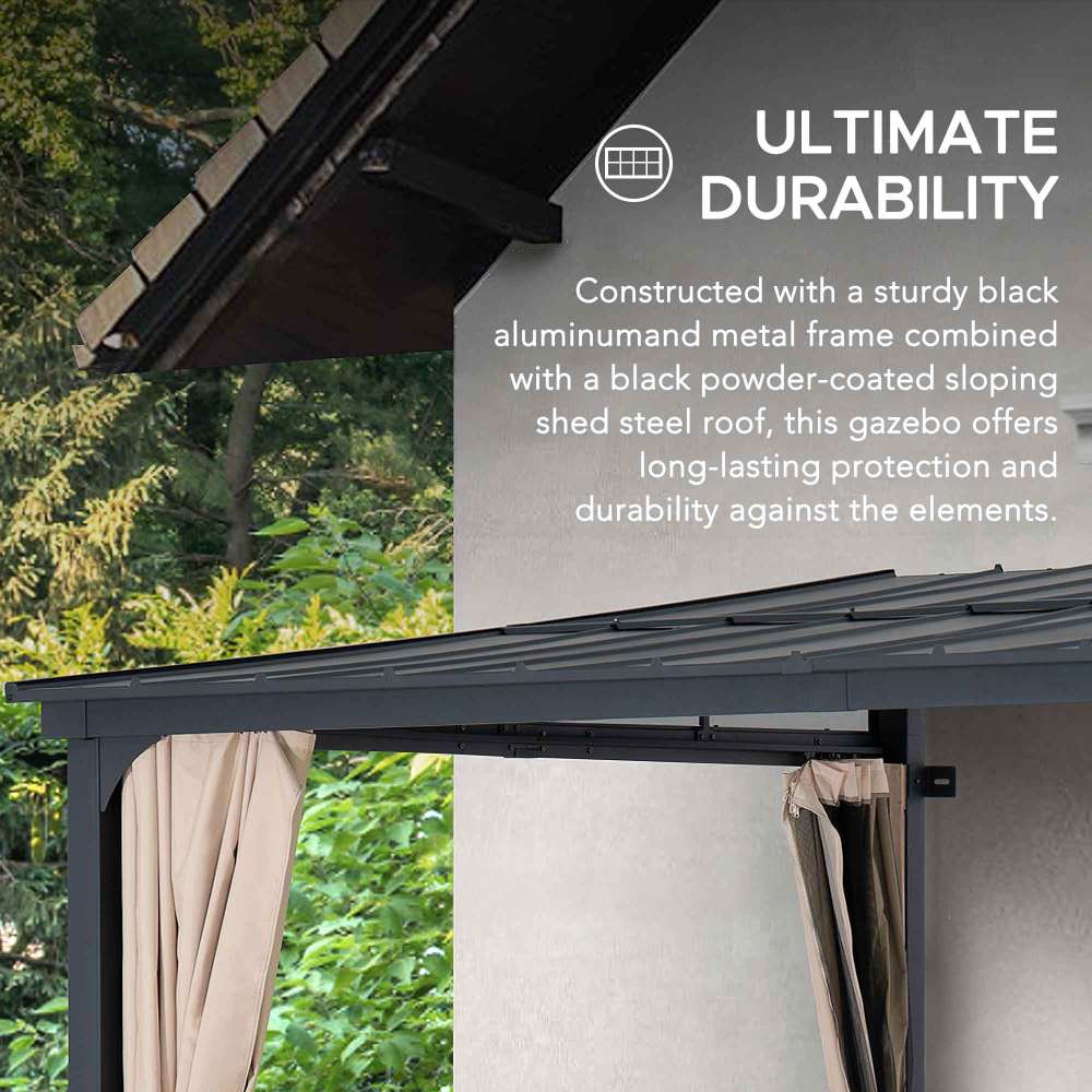 SUNJOY 10x12 Metal Roof Lean to Gazebo, Wall Mounted Gazebo with Curtains and Netting - Image 6