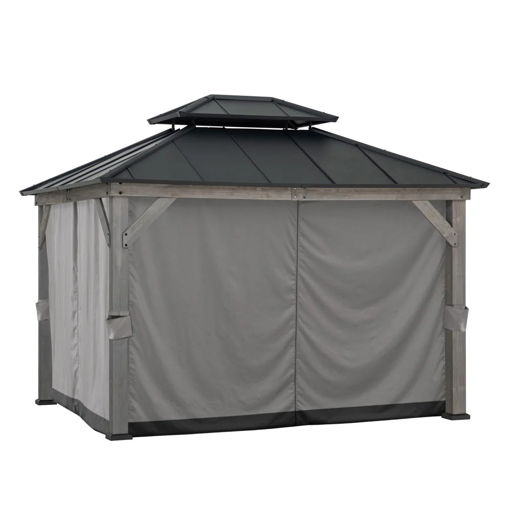 Gazebo Curtains for 10 ft. x 12 ft. Wooden Gazebo - Gray