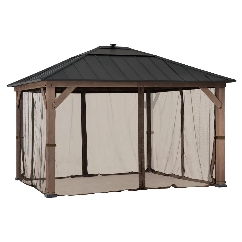 Gazebo Mosquito Netting Screen For 11 ft. x 13 ft. Wooden Gazebos - Brown
