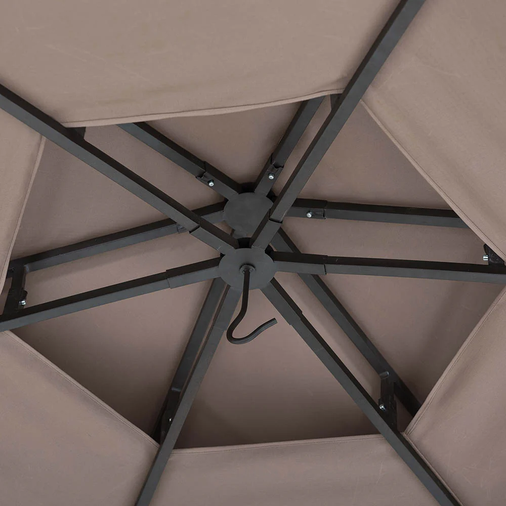 Solis Horizon Hexagonal Soft-Top Gazebo 11' x 13' - Chestnut Brown - Image 3