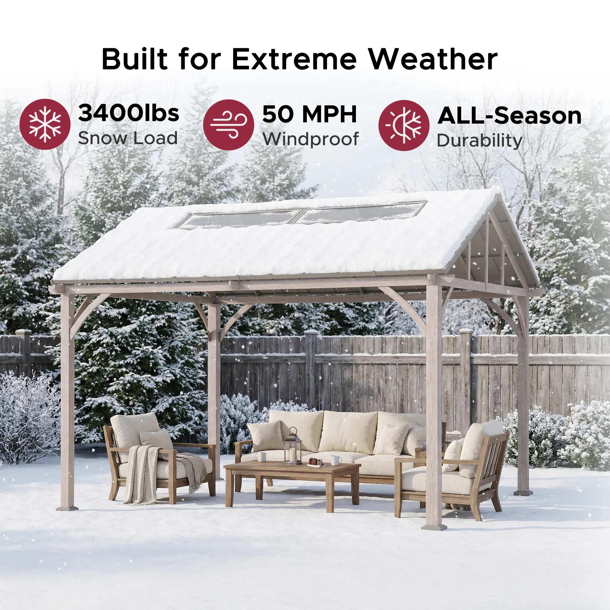 Extra-Tall Hardtop Gazebo 11' x 13' - Wood Finish - Image 10