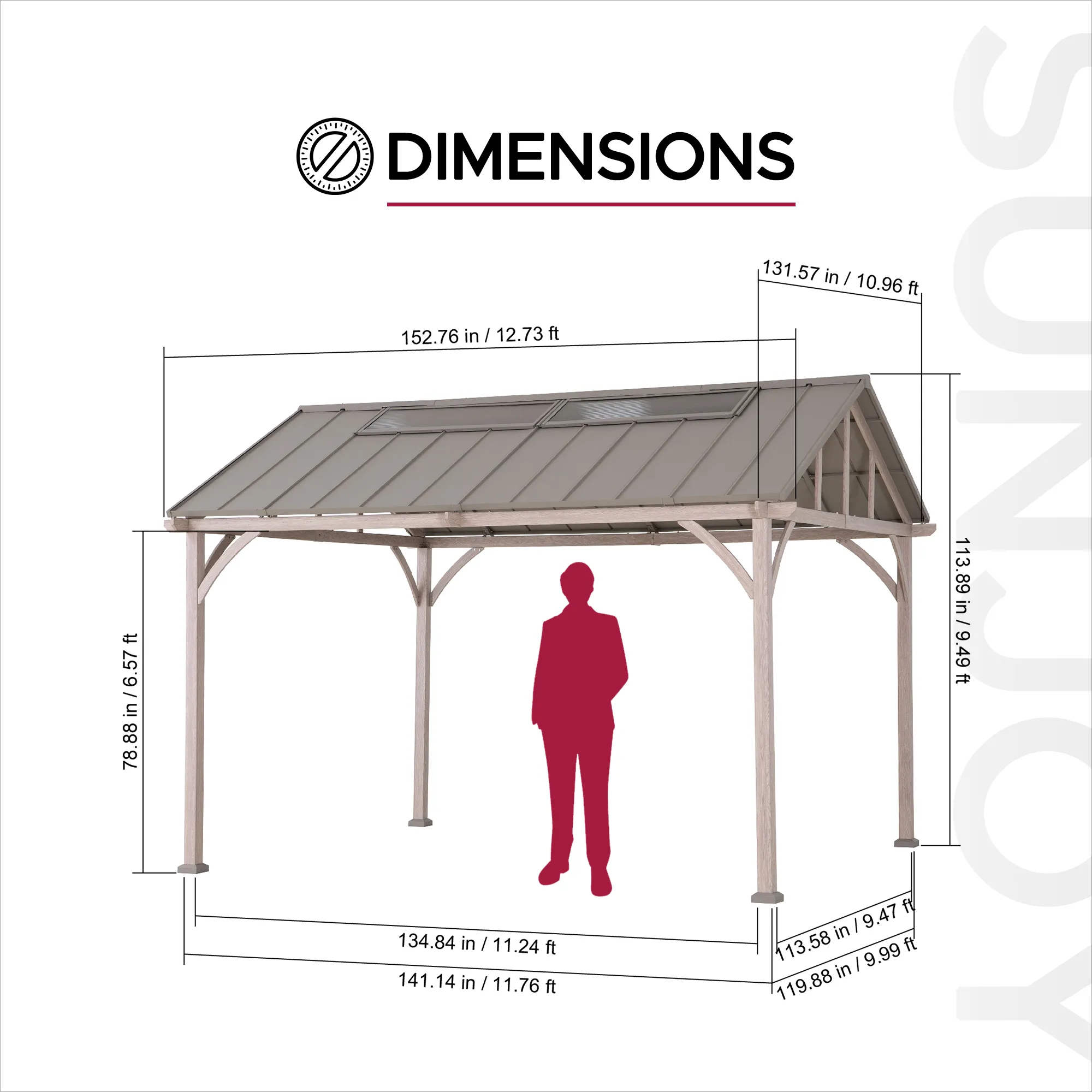 Extra-Tall Hardtop Gazebo 11' x 13' - Wood Finish - Image 3