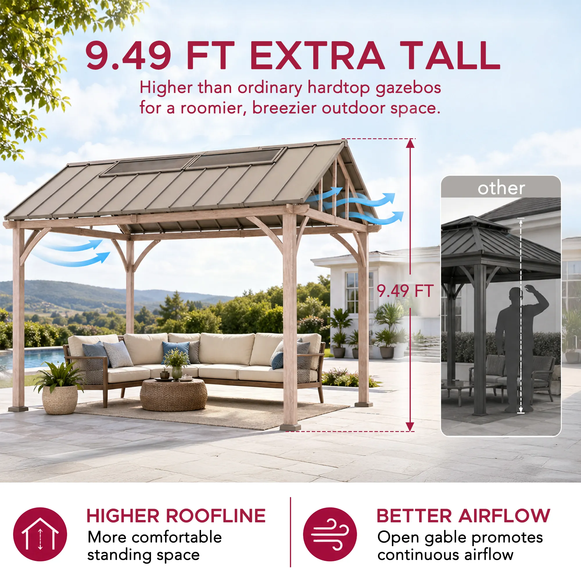 Extra-Tall Hardtop Gazebo 11' x 13' - Wood Finish - Image 4