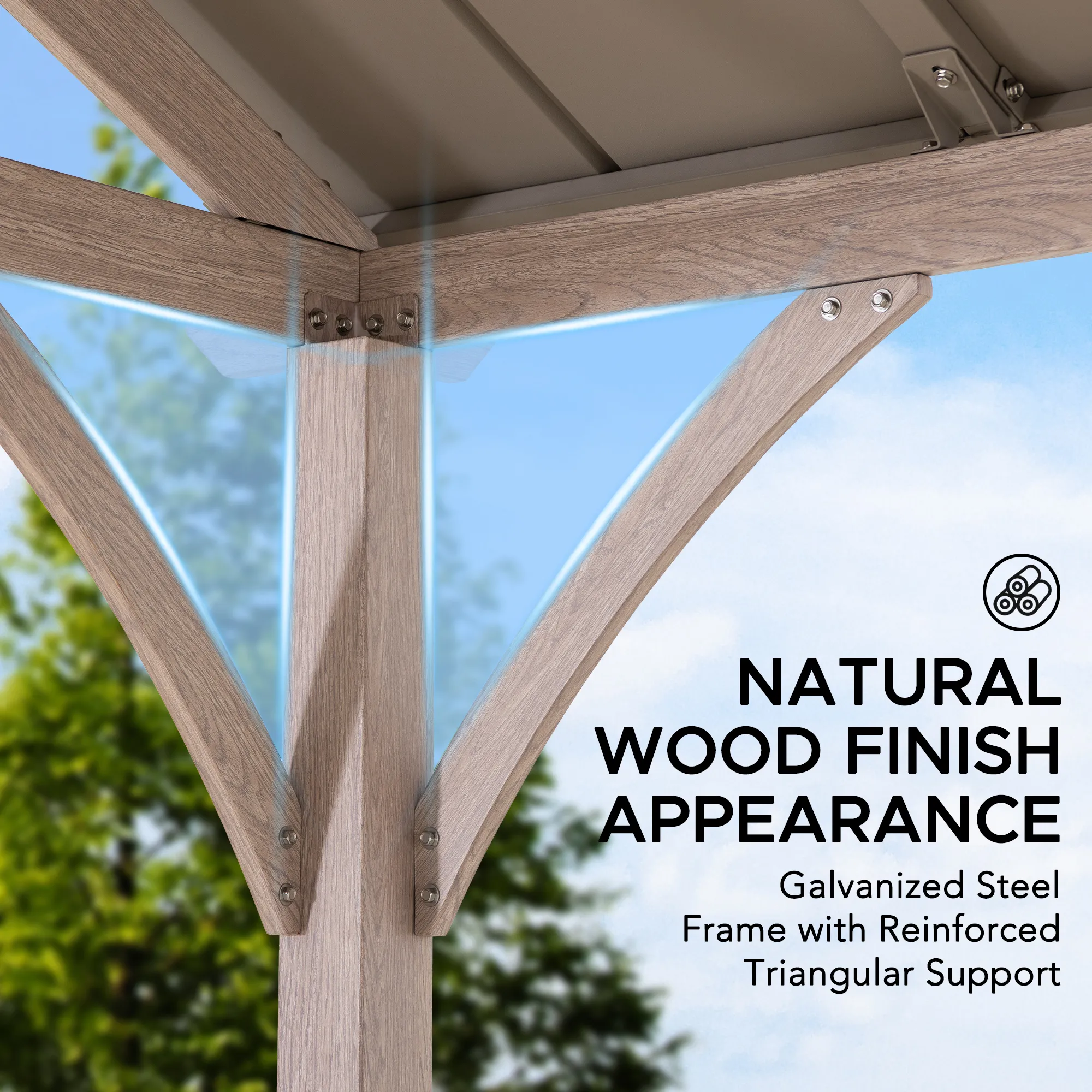 Extra-Tall Hardtop Gazebo 11' x 13' - Wood Finish - Image 6