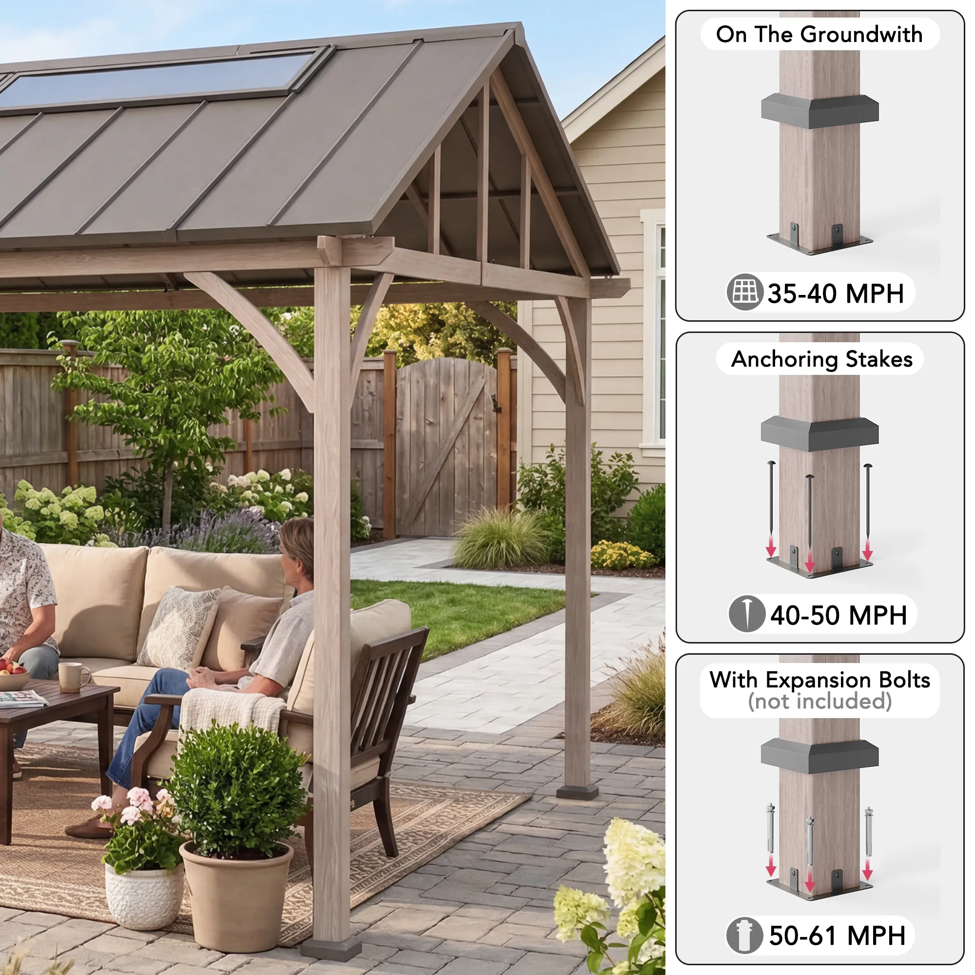 Extra-Tall Hardtop Gazebo 11' x 13' - Wood Finish - Image 9