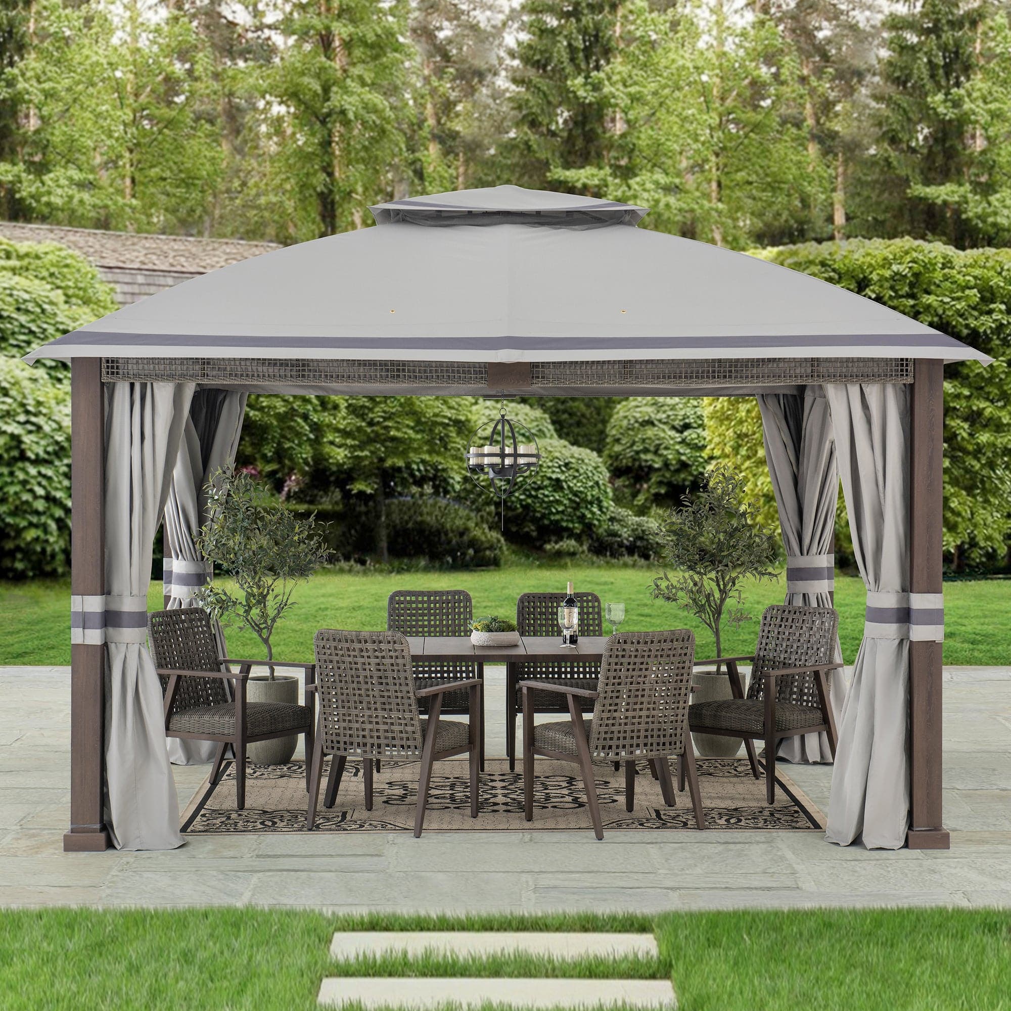 Double-Tier Premium Soft-Top Gazebo 11' x 13' - Dove Gray