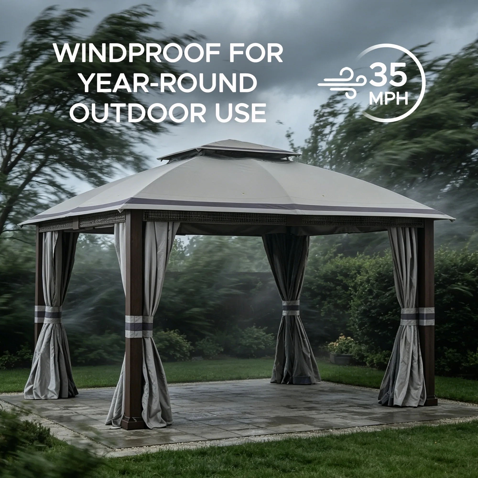 Double-Tier Premium Soft-Top Gazebo 11' x 13' - Dove Gray - Image 12