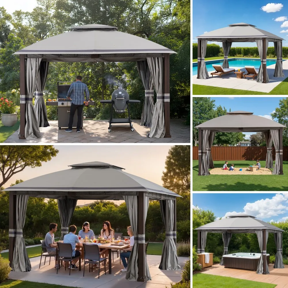 Double-Tier Premium Soft-Top Gazebo 11' x 13' - Dove Gray - Image 13