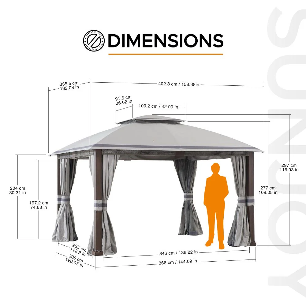 Double-Tier Premium Soft-Top Gazebo 11' x 13' - Dove Gray - Image 3