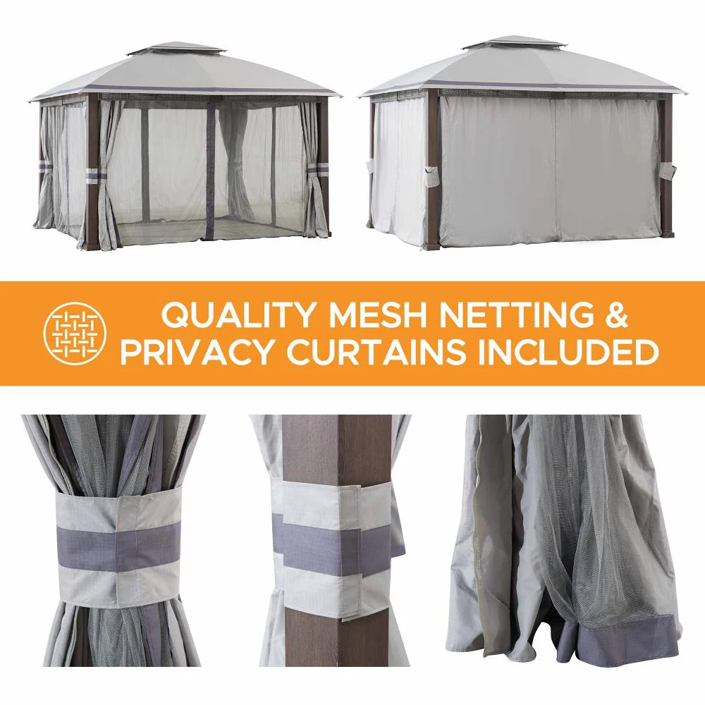 Double-Tier Premium Soft-Top Gazebo 11' x 13' - Dove Gray - Image 4