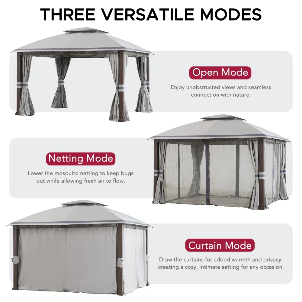 Double-Tier Premium Soft-Top Gazebo 11' x 13' - Dove Gray - Image 5