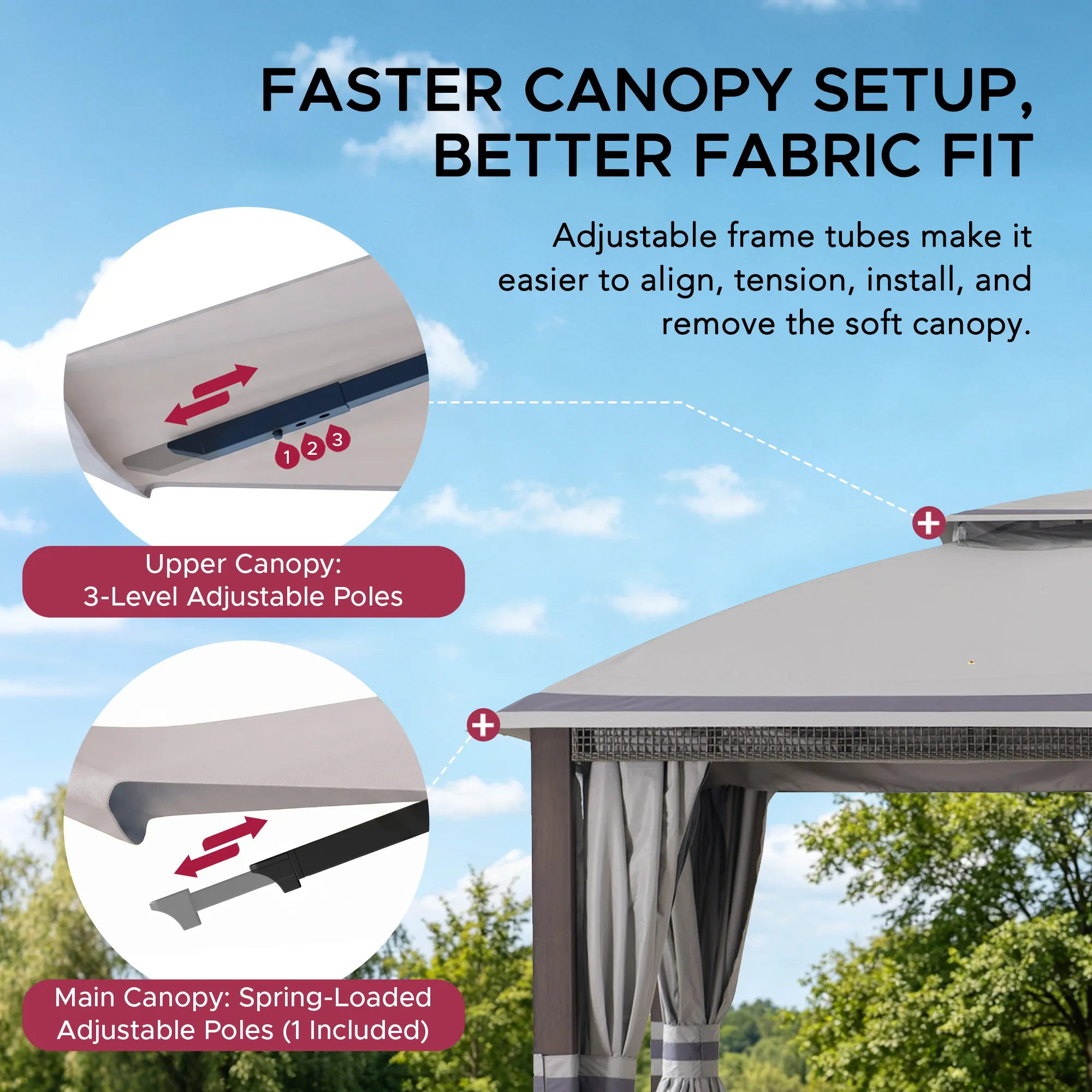 Double-Tier Premium Soft-Top Gazebo 11' x 13' - Dove Gray - Image 6