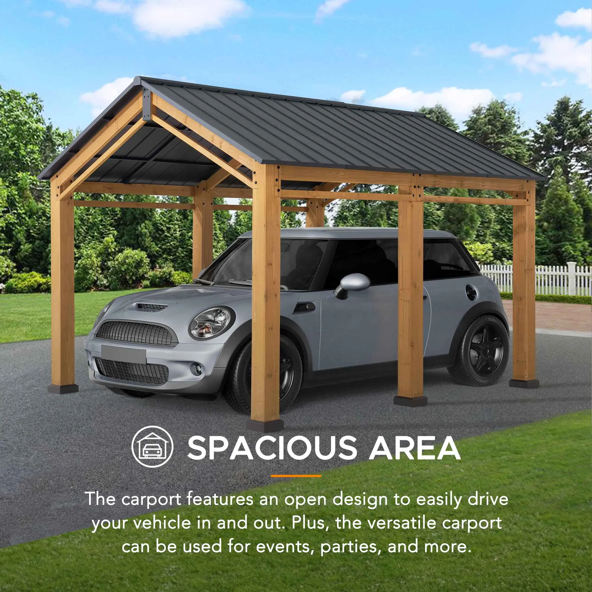 Timberland Compact Wood Carport, 11x13 - Image 12