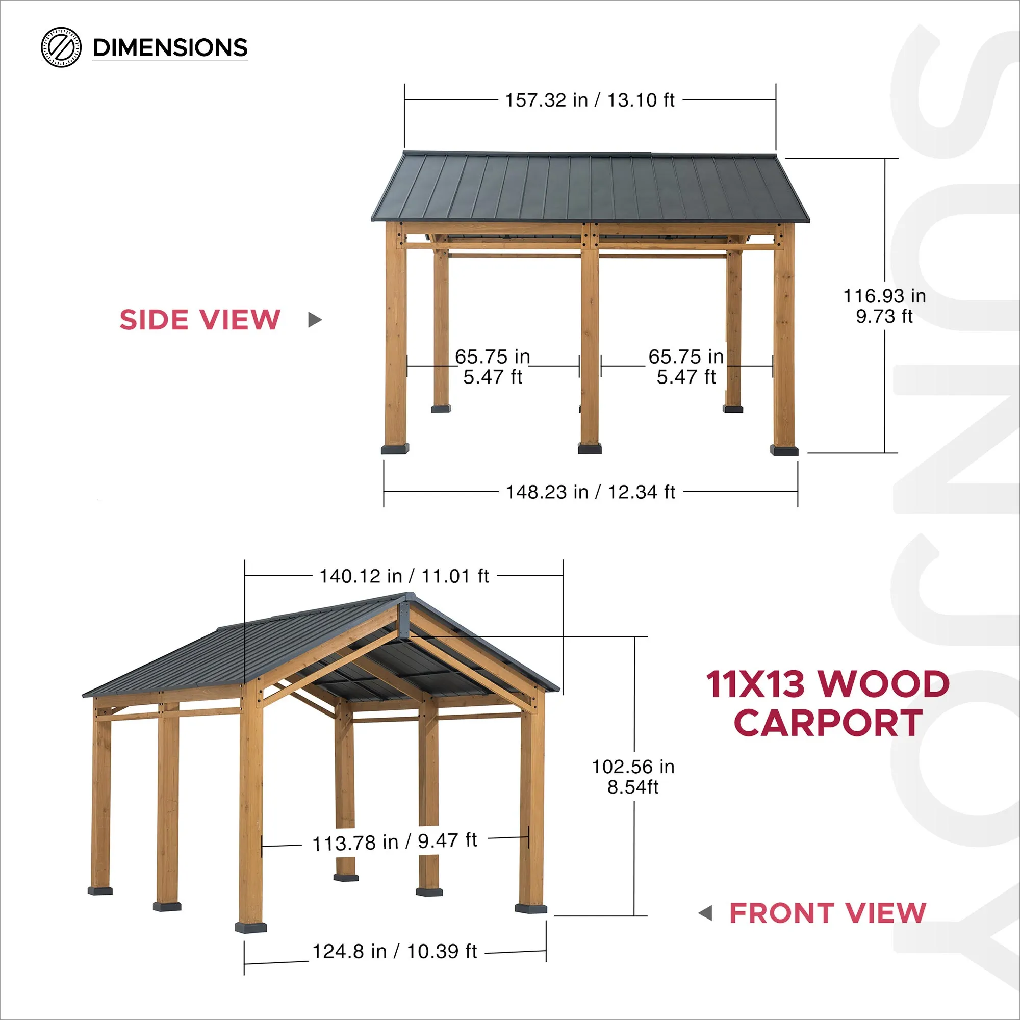 Timberland Compact Wood Carport, 11x13 - Image 3