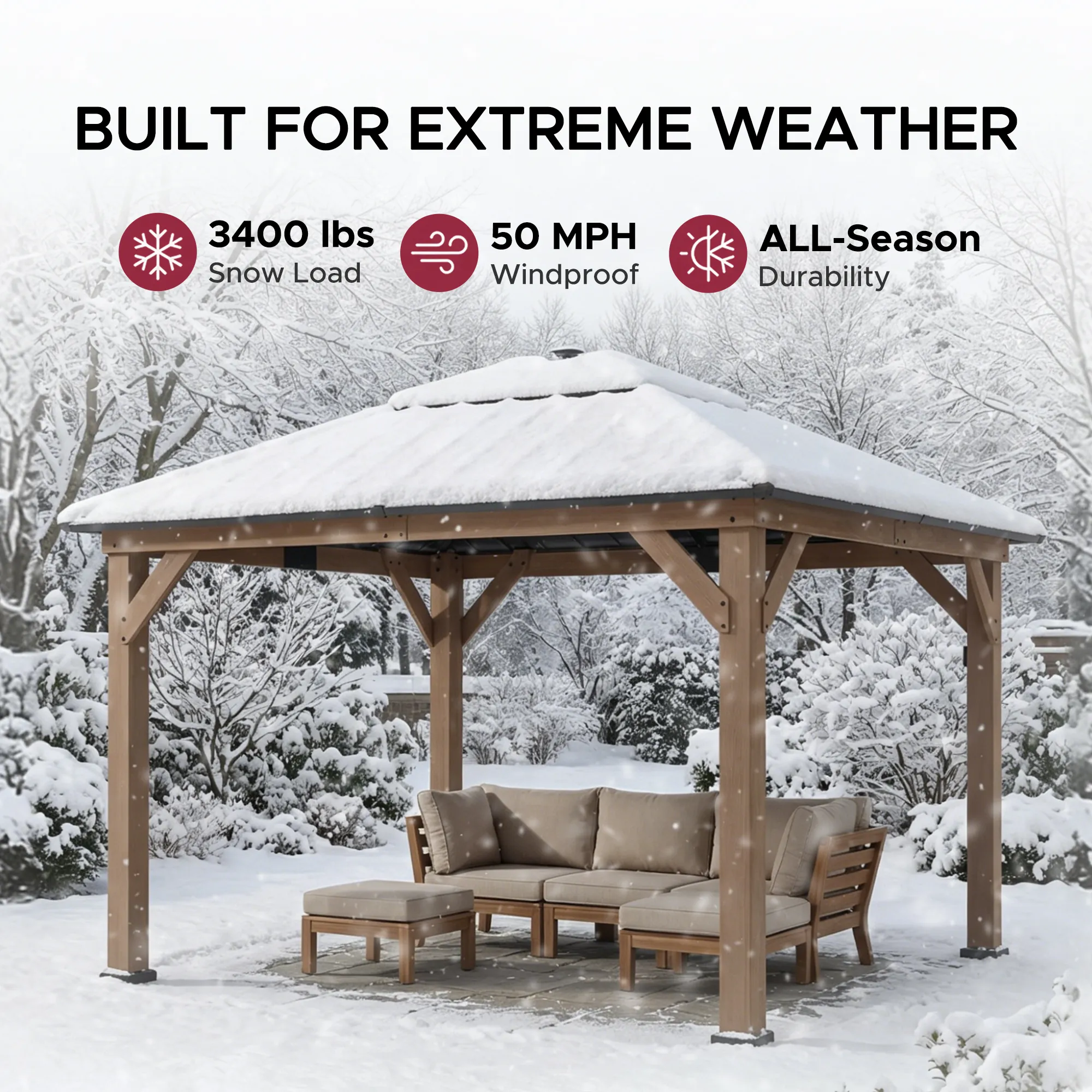 Smart Solar Wooden Gazebo with Integrated LED 11' x 13' - Weathered Cedar - Image 10