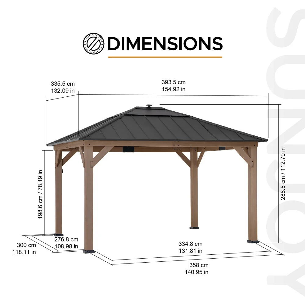 Smart Solar Wooden Gazebo with Integrated LED 11' x 13' - Weathered Cedar - Image 3