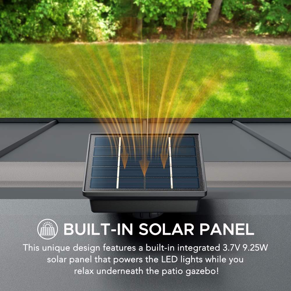 Smart Solar Wooden Gazebo with Integrated LED 11' x 13' - Weathered Cedar - Image 6