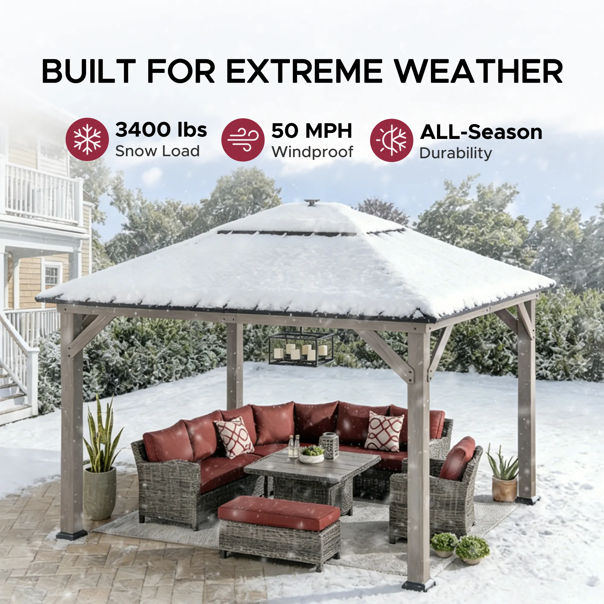 Smart Solar Wooden Gazebo Integrated LED 11' x 13' - Driftwood Cedar - Image 10