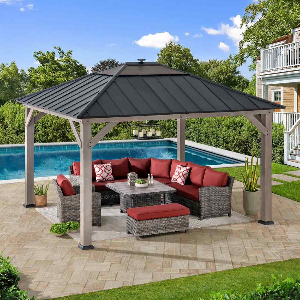 Smart Solar Wooden Gazebo Integrated LED 11' x 13' - Driftwood Cedar - Image 11