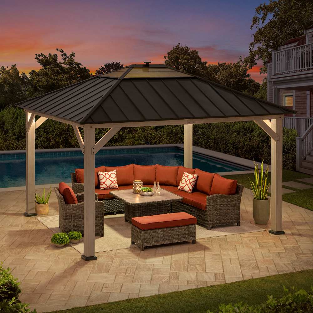 Smart Solar Wooden Gazebo Integrated LED 11' x 13' - Driftwood Cedar - Image 12