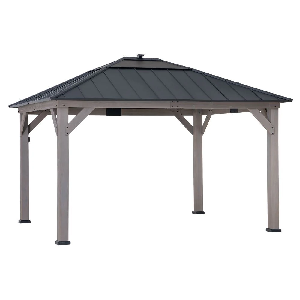 Smart Solar Wooden Gazebo Integrated LED 11' x 13' - Driftwood Cedar - Image 13