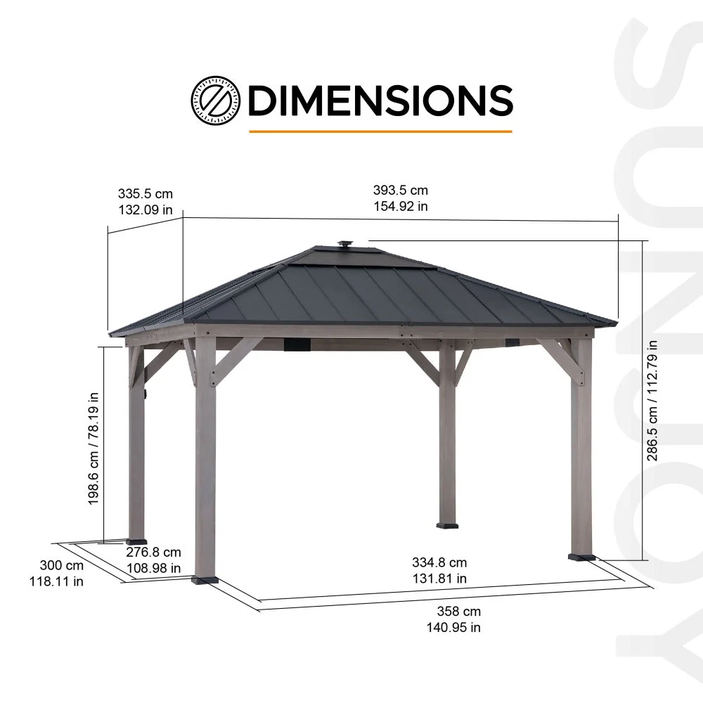 Smart Solar Wooden Gazebo Integrated LED 11' x 13' - Driftwood Cedar - Image 3