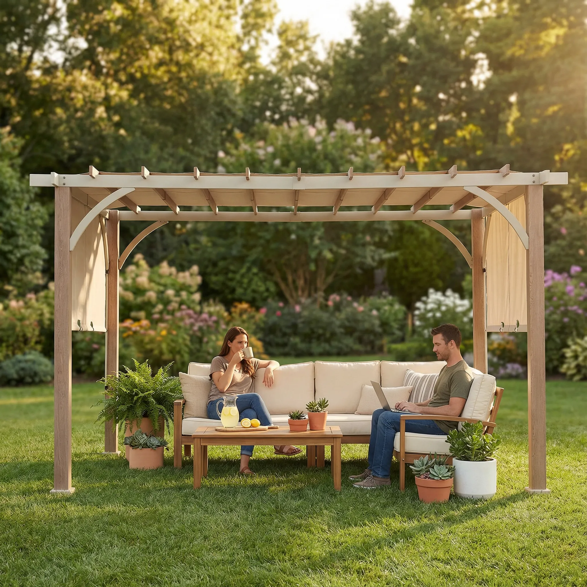 Palladio 12x14 Lounging Pergola - Matte Carbon & Chalk Grey - Image 3