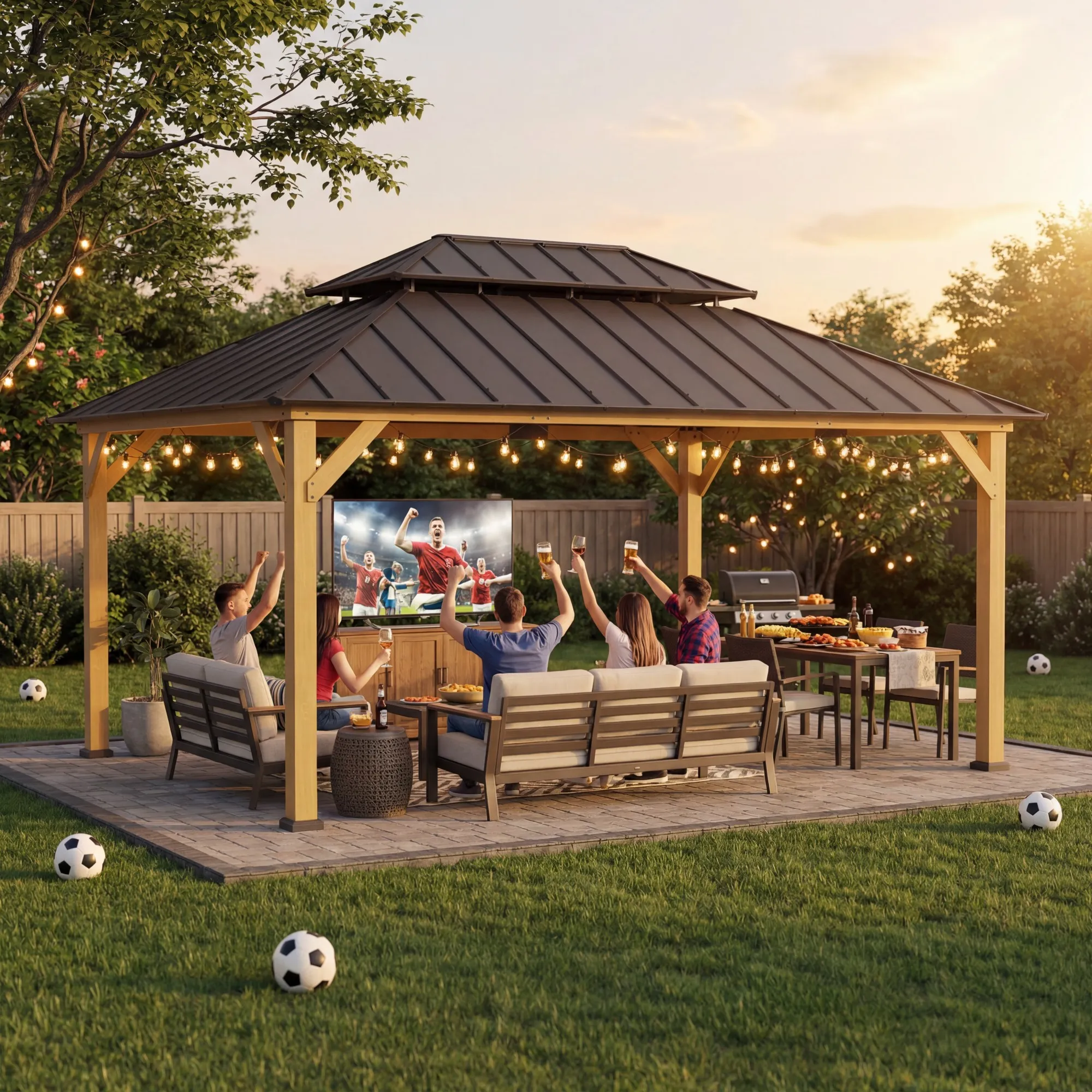Hampton Double-Roof Cedar Gazebo, 12x16