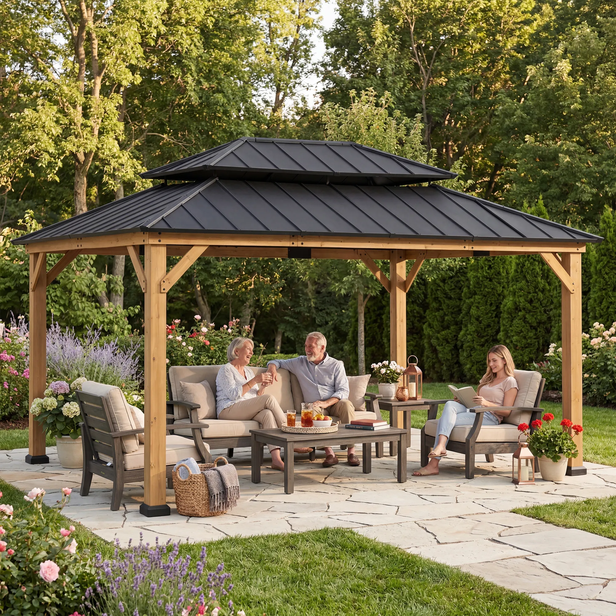 Hampton Double-Roof Cedar Gazebo, 12x16 - Image 2